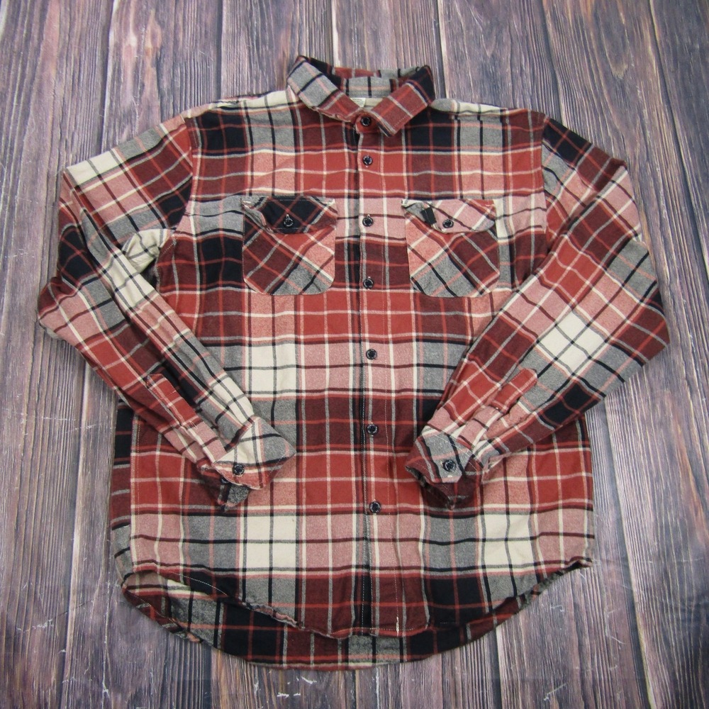 Hillbilly Flannel Co Mens XL Red Plaid Flannel Button Up Shirt Long Sleeve Warm